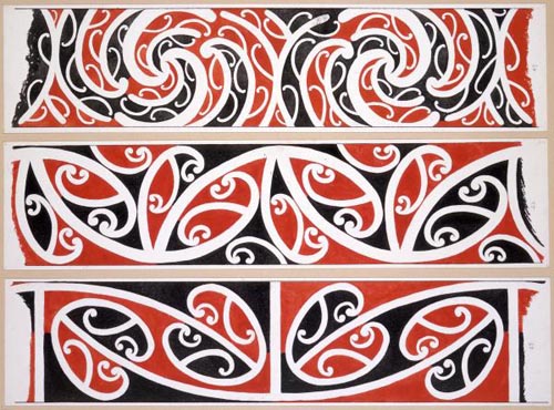 Drawings of designs from the rafters of a Maori meeting house 