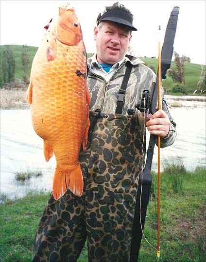 Bow hunter Dave Gousemett shot this 112kilogram koi carp at Lake Wh ng p