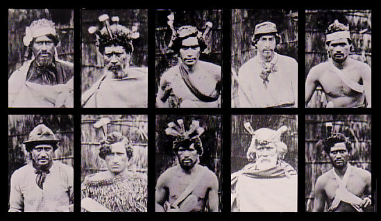 Image: top row, left to right: Hoane Poururu (Ngāti Hikakino), Te Hura Te Taiwhakaripi (Ngāi Te Rangihouhiri), Hoani Hupe (Ngāti Awa), Mikaere Kirimangu (Ngāti Awa), Himone Te Auru (Ngāi Taiwhakaea); bottom row, left to right: Paraharaha (Ngāi Taiwhakaea), Te Aka o Tau (Ngāi Te Rangihouhiri), Utiku Te Rangi (Ngāi Te Rangihouhiri), Horomona Poropiti (Taranaki), Heahea (Ngāi Taiwhakaea). Supplied by Te Rūnanga o Ngāti Awa.