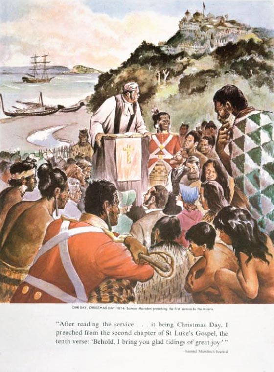 Painting of missionary preaching.